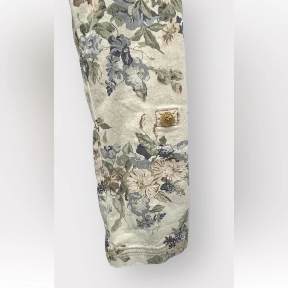 Anthropologie Jacket Women 12 Blue Cream Floral Canvas Coastal Capsule Brunch